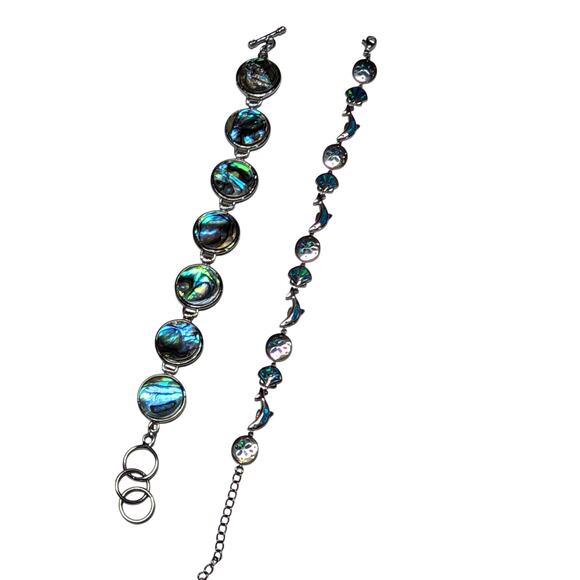 Abalone Shell & Sea Bracelet Bundle Iridescent Shell Disc + Dolphin, Sand Dollar - Picture 1 of 5